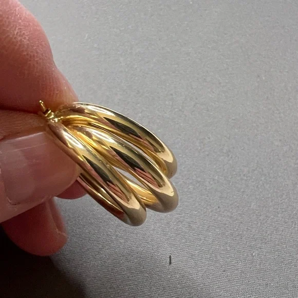 Gold Triple-Band Hoop Earrings - Picture 3 of 5